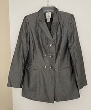 Vtg Womans 1990sSilver Double Breasted Lined Blazer En Avance Aut Defame Size 4