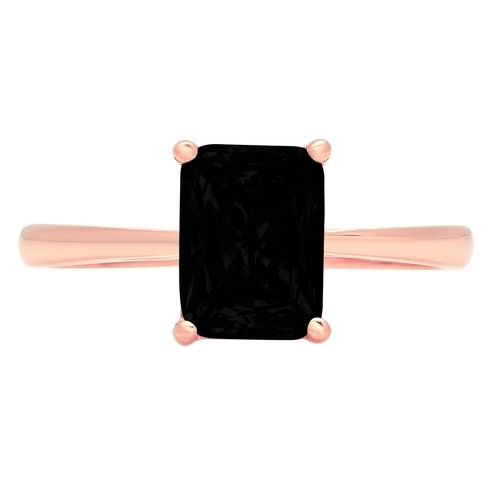 2Ct Emerald Cut Natural Onyx Solitaire Engagement Ring for Women, 14K Rose Gold - Picture 10 of 11
