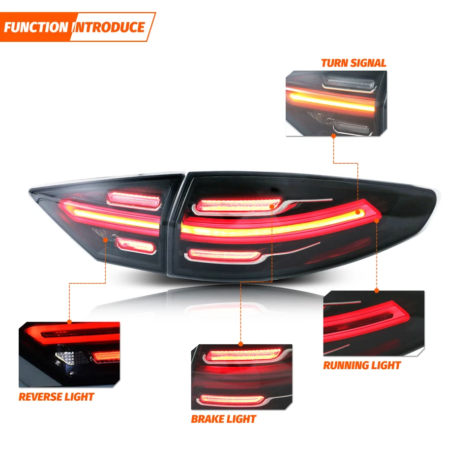 LED Black Tail Lights For Ford Fusion 2013-2020 Animation Sequential Rear Lamps - Image 3 of 4