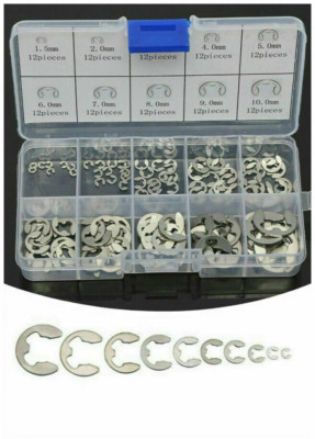 120 Stücke  Edelstahl E-Clip Sicherungsring Sortiment Kit 1,5mm bis 10mm