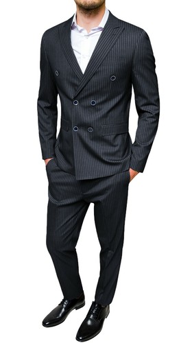Abito uomo sartoriale nero completo vestito doppiopetto gessato elegante |  eBay