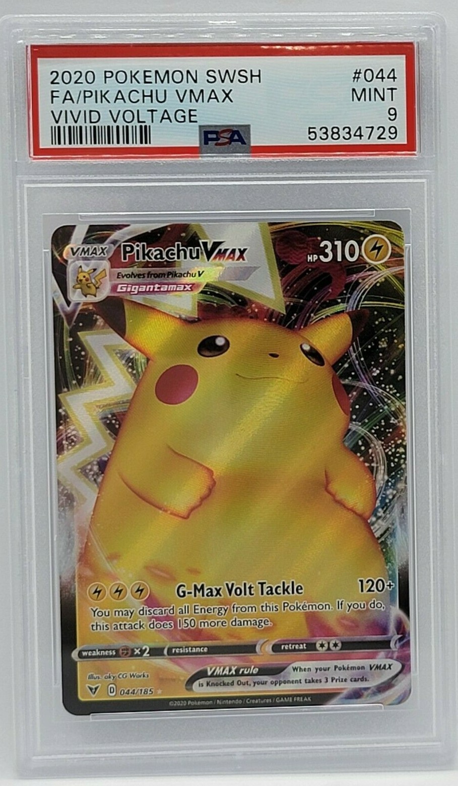 2020 Pokemon Vivid Voltage #44 - PSA MINT 9 - Full Art - PIKACHU VMAX -