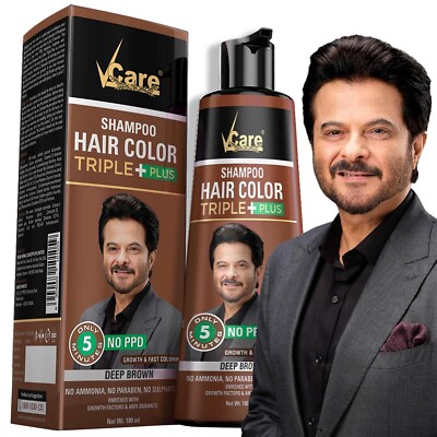 VCare Hair Colour Shampoo, 180ml, Dark Brown, No Ammonia & Long