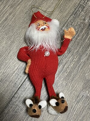 AnnaLee Santa Ornament 2007 Handpainted Fabric Poseable Mouse Slippers 5.5  Read
