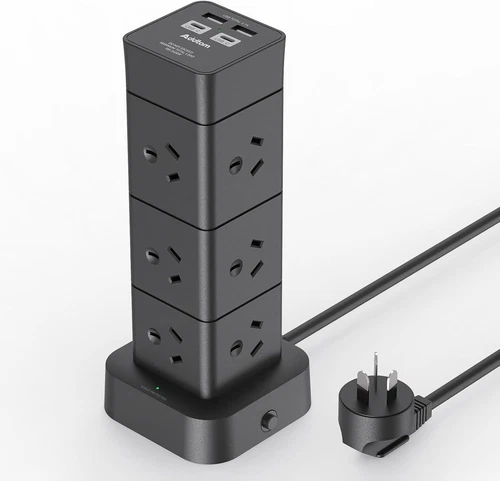 Power Board Surge Protected, Tower Power Strip with 12 AC Outlets 4 USB Ports(2 