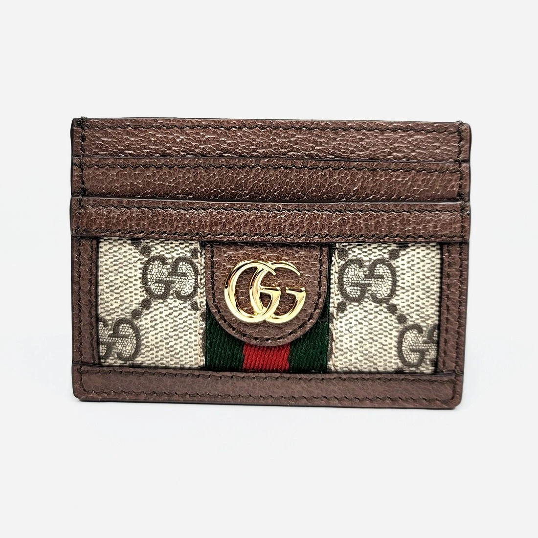 Portefeuille étui à cartes en toile suprême Gucci Ophidia beige/ébène GG authentique neuf