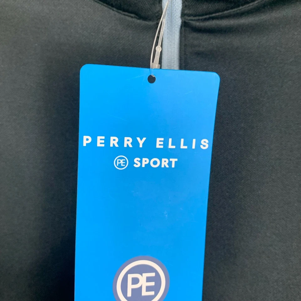 Mens Perry Ellis Large Blue Cotton Blend Long Sleeve Pull Over Half Zip Sweater  - Image 4 of 4