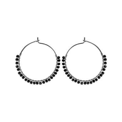 Kali Schwarzer Onyx Perlencreolen Ohrringe Sterlingsilber 925 Geprüft Neu In Box