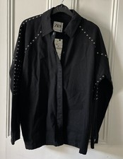 New Zara Oversized Studded Denim Jacket! Size Xs. Bnwt. Silver Stud Accents.