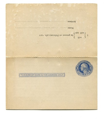 UY5 PREPRINTED REPLY CARD IN-TACT 1912 HIGH SCHOOL REUNION? WEST PHILADELPHIA PA - Picture 2 of 3