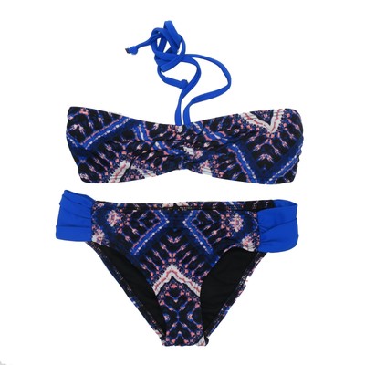 HURLEY KIDS TIE DYE MAZE BIKINI BANDEAU 2 PIECE SWIM SET BLUE MULTI SIZE 10 $49