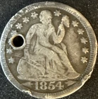 HOLED 1854 P With Arrows Seated Liberty One Dime