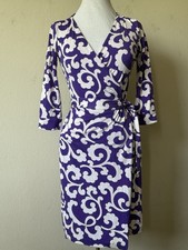 Diane Von Furstenberg 1974 New Julian Two Purple Wrap Dress Sz 4 - Flaw AS IS