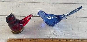 TWO (2) GLASS BIRDS - FENTON BLUE BIRD AND RED "CARDINAL OF LOVE"