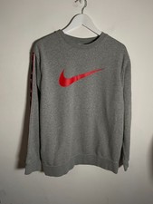 Nike Pullover sweatshirt jumper L VGC red logo front crew neck grey cotton