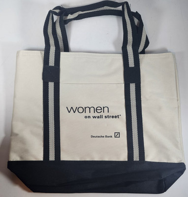 Deutsche Bank Women On Wall Street Large Tote Bag ~ Cream/ Black, Plaid Interior