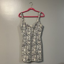 Zara Beige Black Snake Print Sleeveless Zip Bodycon Dress Short Size L Party