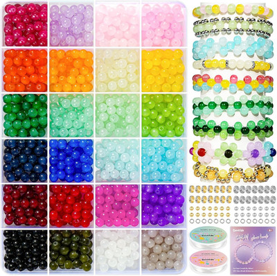 Sunlode Glass Beads for Bracelets 1400Pcs Bracelet Making Kit 6Mm Glass Bead for