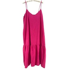 Tiered Midi Dress Women 8 Pink Linen Cotton Airy Flirty Euro Summer Bella Slip