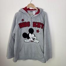 Vintage Wonderful World of Disney Hoodie Womens 3X Mickey Mouse 1/4 Zip Gray
