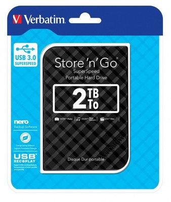 Verbatim 2TB 2.5' USB 3.0 Black Store'n'Go HDD Grid Design, Ultra Portable