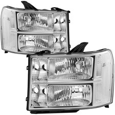 2007-2013 GMC Sierra 1500 Chrome Clear Headlight Assembly Replacement Light