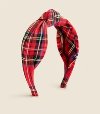J.Crew Printed Turban Knot Headband Tartan Print Plaid Ruby Red OS BN274 NWT