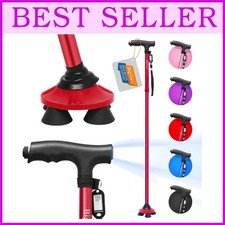 LED Folding Walking Cane - Adjustable Height, Red