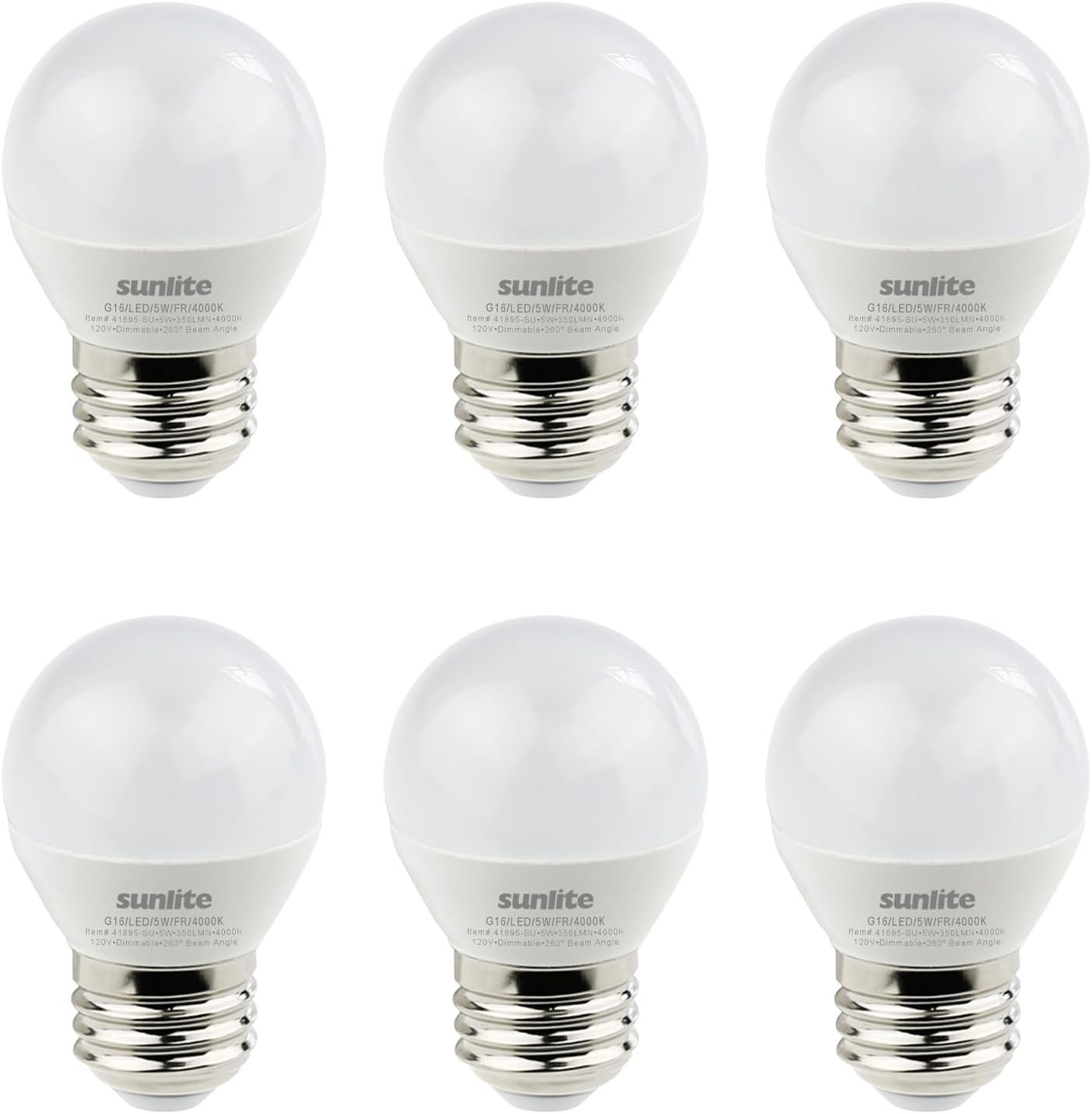 6Pack G16 LED Frosted Globe Light Bulb, E26 Medium Base, 5W (40W), 4000K, 350LM