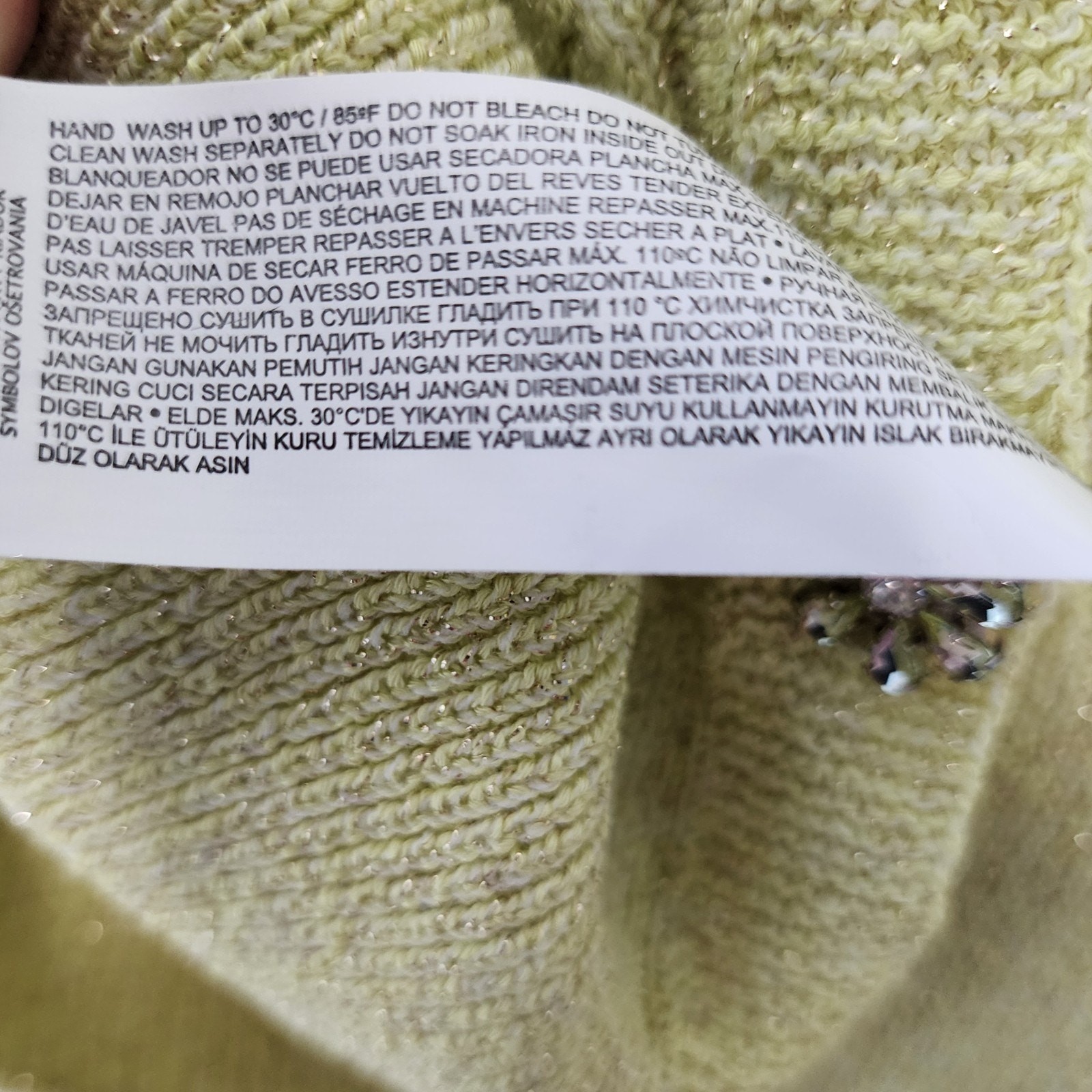 Mango Metallic Lurex Knitted Cardigan Lime Green Jewel Buttons New With Tags L thumbnail 8