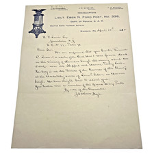 1912 GAR Letter Civil War Veteran Found Dead Warren PA Death Notice Letterhead