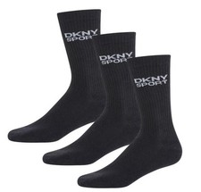 Image of DKNY Sport 3 Pack UK7-11 Ribbed Logo Socks Men’s Black/White Mid Calf Radde