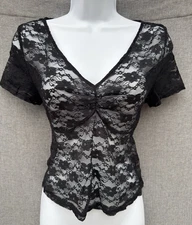 Romantic Babydoll Top M Sheer Floral Black Lace Festival Whimsigoth Fairy Grunge