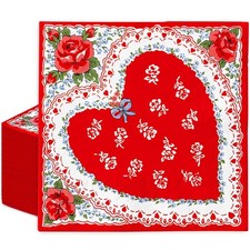 100Pcs Vintage Valentine's Day Napkins Disposable Red Love Heart Rose Luncheo...