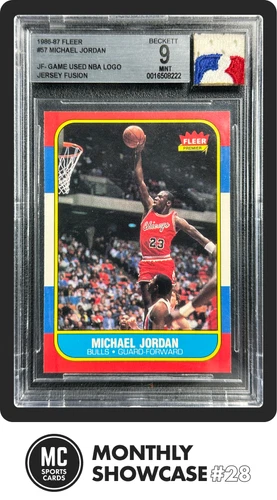 MICHAEL JORDAN BGS 9 1986 FLEER #57 ROOKIE RC JERSEY FUSION GU NBA LOGO PATCH