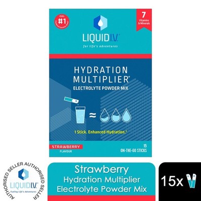 Liquid I.V. Strawberry Hydration Multiplier Elektrolyt Pulver Mix, 15 Beutel