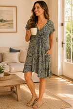 Soma  V Neck Surplice Boho Soft Stretch Knit Loungewear Dress Medium