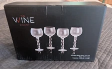 The Wine Savant Squiggle Wine Champagne Glasses Hand Blown Sand Blasted Set Of 4