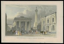 1831 DEVON Antique Print TOWN HALL COLUMN LIBRARY DEVONPORT Hand colour (DPL24)
