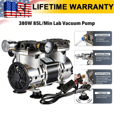 #ad #ad 380W 85L Min Lab Vacuum Pump Oilless Vacuum Pump with Pressure Gauge Silencer $139.99