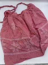 Vintage Hand Sewn Red Gingham Cross-stitched Stars Cotton Half Apron Cottagecore