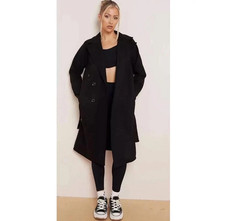 Women’s Double-Breasted Notch Lapel Long Coat Thermal Waist Tie Overcoat
