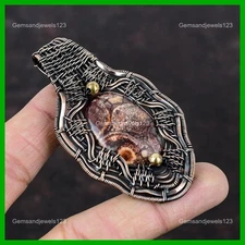 Daughters Day Sale Copper Birds Eye Jasper Gemstone Wire Wrapped Pendant Jewelry