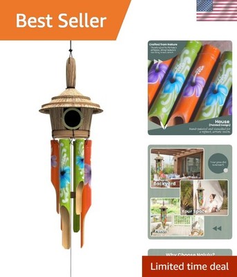 Unique 16-Inch Bamboo Wind Chimes - Rustic Outdoor Decor with Calming Sounds