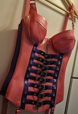 Westward Bound Queen Bitch Latex Rubber Corset & Thong- steel blue & black $200