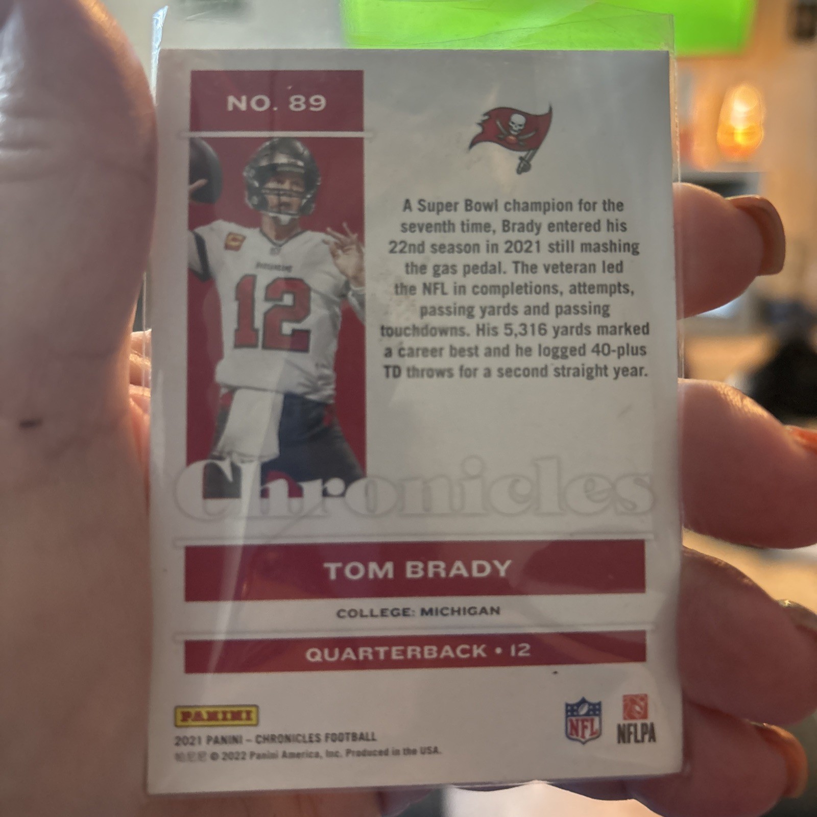 Tom Brady Pink Foil 2021 Chronicles Football Card #89 Tampa Bay Buccaneers view 2