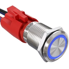 16mm Latching Push Button Switch 12V Angel Eye LED Waterproof Round Blue 1NO