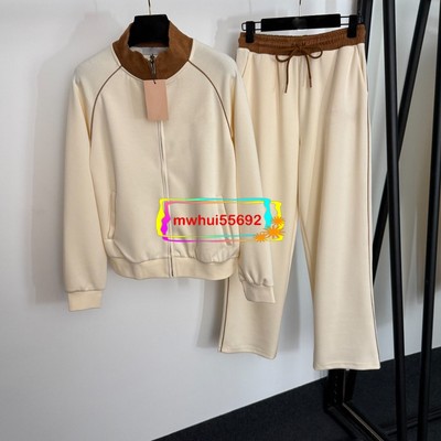 sports suit long sleeve zipper coat+color matching elastic waist casual pants