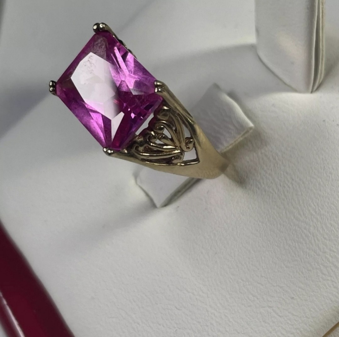 Gold over 925 Ring, Pink rectangular stone, Size 5 - image 8