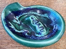 MCM Vintage Ceramic Blue Green Ashtray